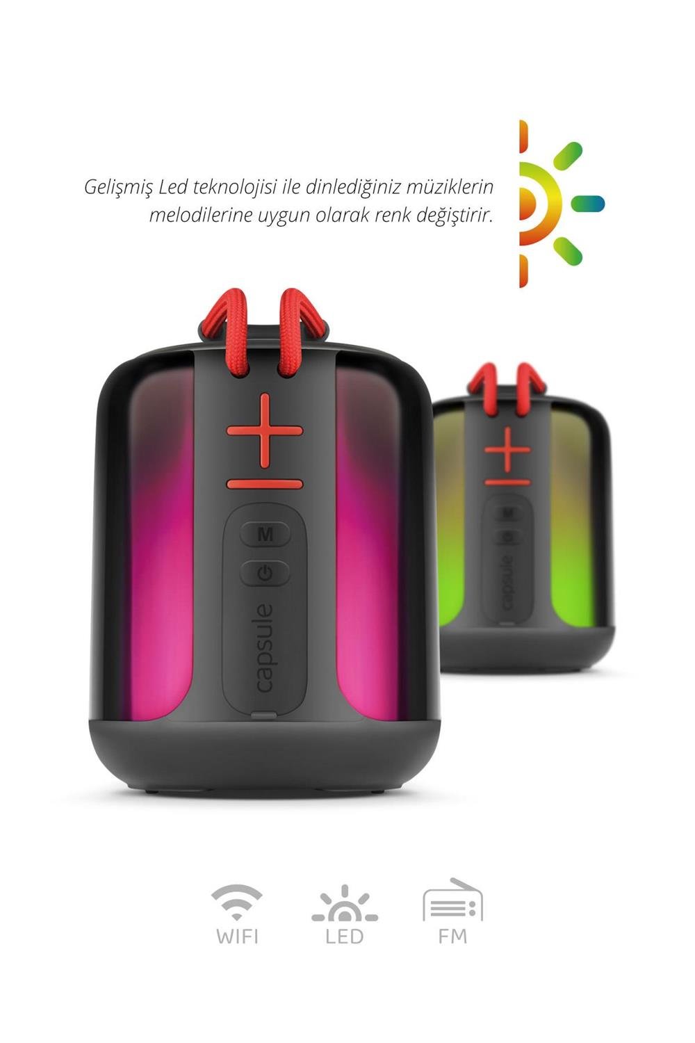 Powerway Capsule Taşınabilir Bluetooth Hoparlör Ses Bombası Yüksek Ses Gücü Sese Duyarlı LED Işık